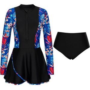 Floral Long Sleeve Women's Swim Dress